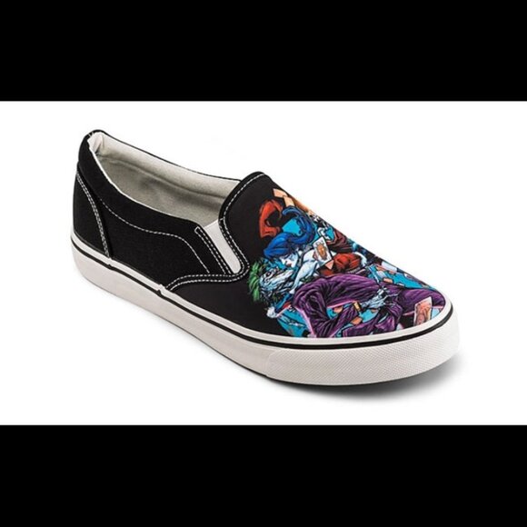 THE JOKER Sz 9  Harley Quinn Slip-On Sneakers Colourful Comfort Shoes - Picture 1 of 12